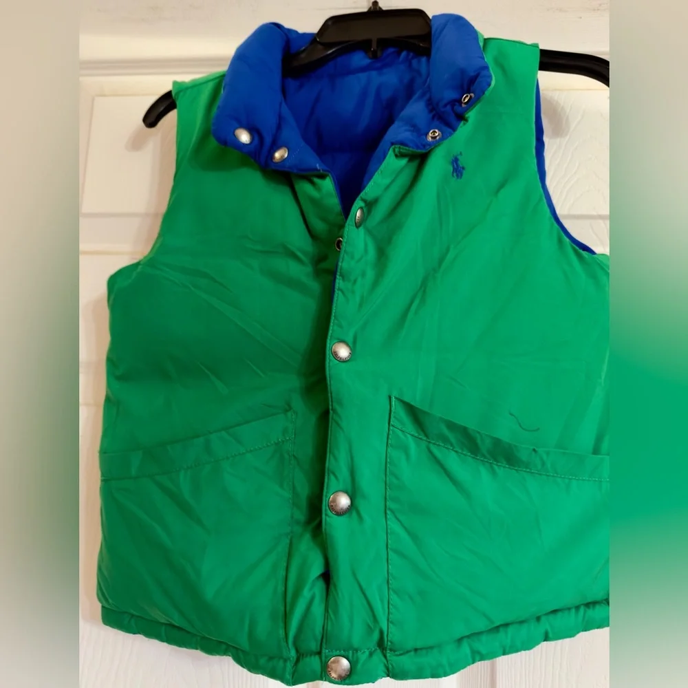 Polo Ralph Lauren Blue Goose Down Puffer Vest Reversible Youth 5 (8) Preppy Logo